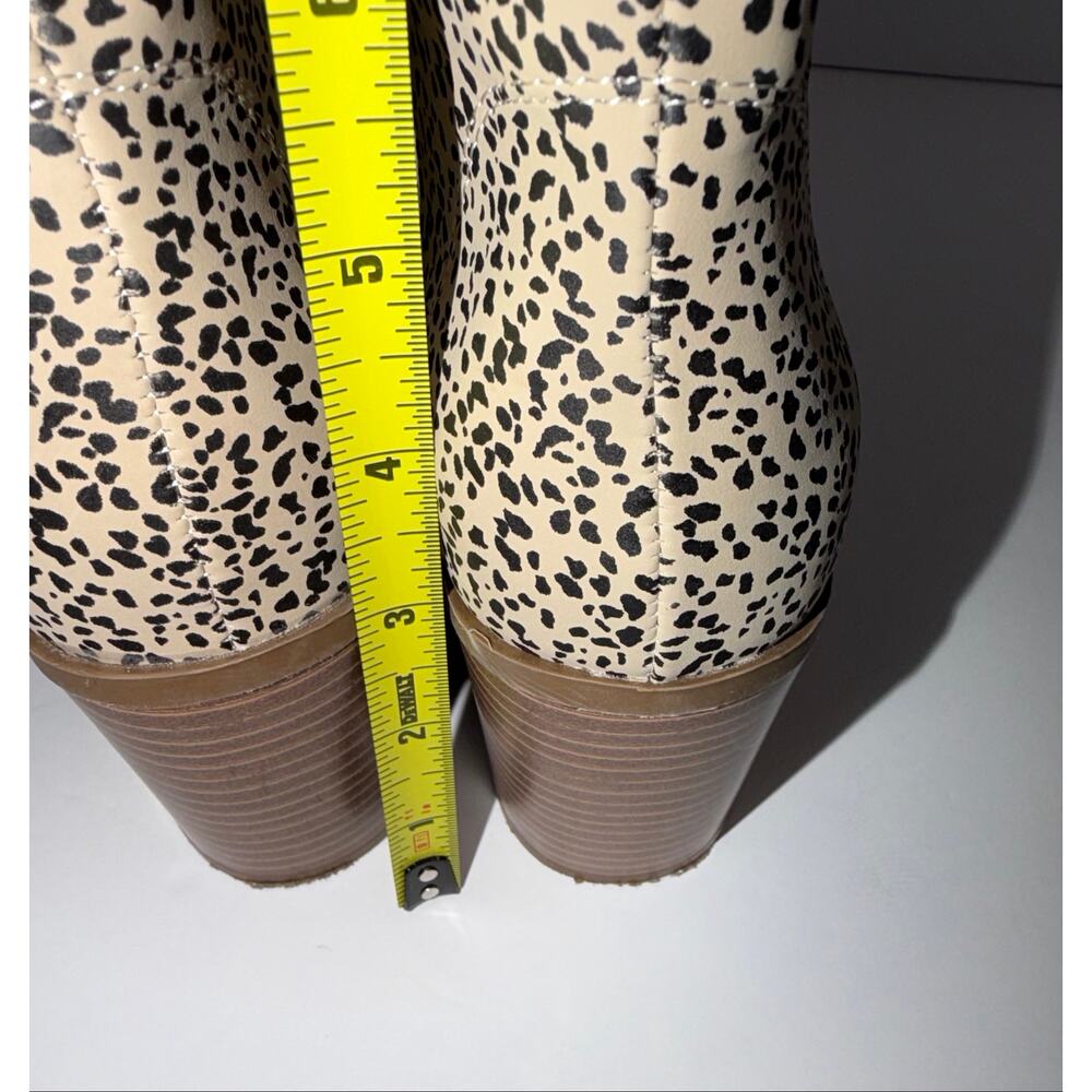Serra Ankle Booties 7 Cream Black Speckled Animal Print Pointed Toe Block Heel - Picture 8 of 11